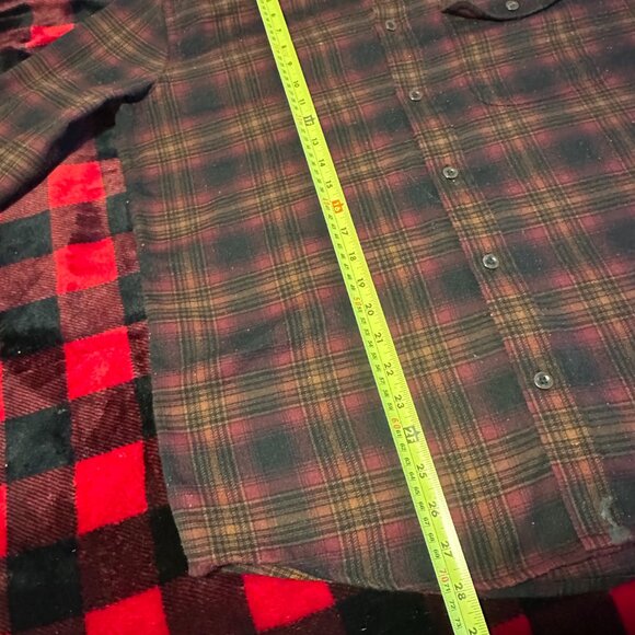 George Casual Button Down Mens Medium Brown Red Plaid Rugged Flannel Shirt - Picture 5 of 7